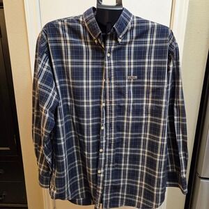 Chaps Ralph Lauren Mens Navy Blue Green Plaid Button Down Shirt Large Long Sleve